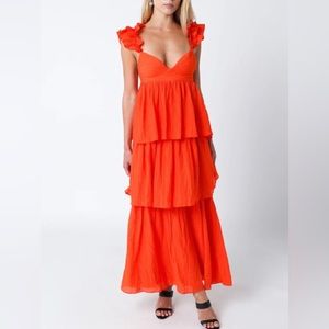 Large multi tiered maxi dress- Bright orange never worn/Brand new with tags